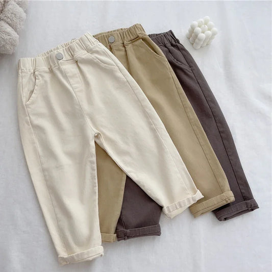 New Boys Cargo Pants Mid-Rise Button Casual Outdoor Comfortable Breathable Spring Fall Fashion Toddler 1-8 Years Boys Pants