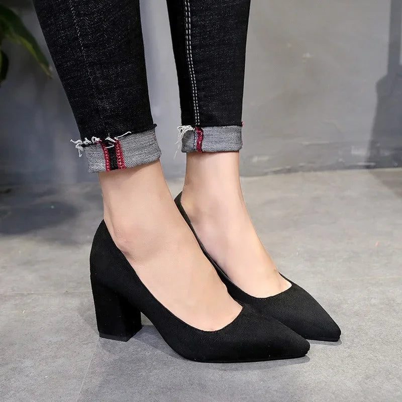 High Heels Women's 2022 New Women's Shoes Pointed Toe Shallow Mouth Shoes Women's Thick Heel Fashion Shoes Women's Large Size 43