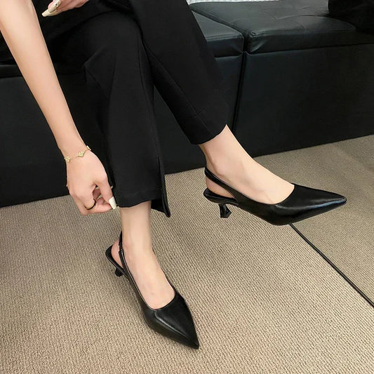 Fashion Female Shoes 2025 New Women's Pumps Solid Color Simple Mid Heel Shoes Sexy Pointed Toe Slingback Elegant Dress Shoes