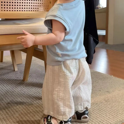 Boys' Summer Lightweight Set: Sleeveless T-Shirt and Mosquito-Resistant Pants, New Arrival with Vest and Casual Pants.