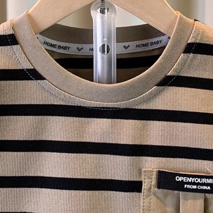 0-5 years old Boys' summer outfit set Summer short sleeved shorts New children's striped baby two-piece set