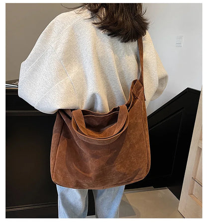 Women's Tote Bags 2025 New Fashion Suede Vintage Large Shoulder Crossbody Bag for Woman Korean Female Student Bookbag Handbags