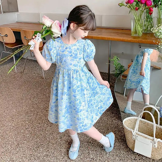 New fashionable dress for girls in summer, baby's summer dress, floral princess, little girl's stylish summer children's dress