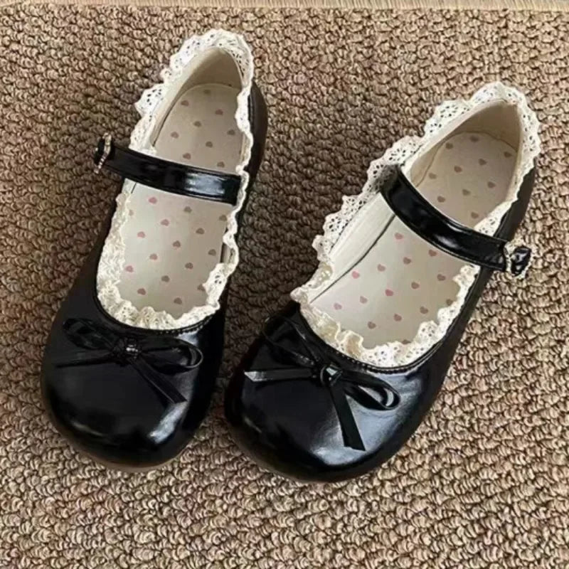 Women's Fashion Single Shoes Spring New Round Head Shallow Mouth Butterfly Knot Metal Buckle Soft Sole Non-slip Flat Shoes