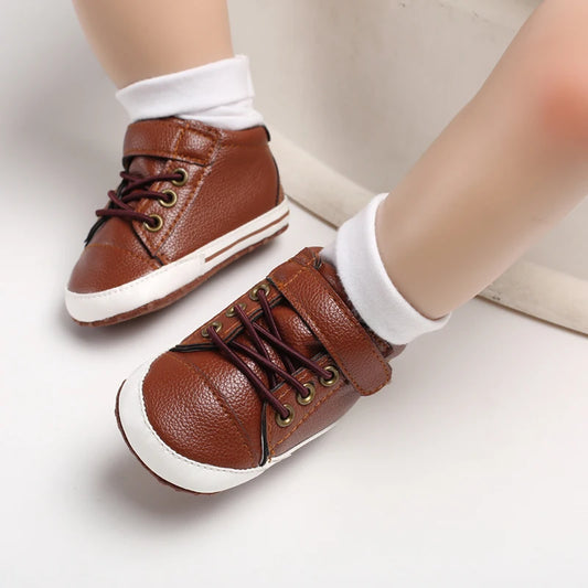 Baby Shoes Boys High Top Sneakers PU Leather Soft Sole Infant Kids Walker Crib Shoe