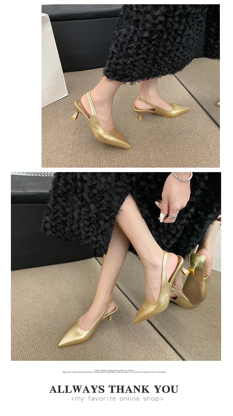 Fashion Female Shoes 2025 New Women's Pumps Solid Color Simple Mid Heel Shoes Sexy Pointed Toe Slingback Elegant Dress Shoes