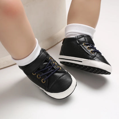Baby Shoes Boys High Top Sneakers PU Leather Soft Sole Infant Kids Walker Crib Shoe