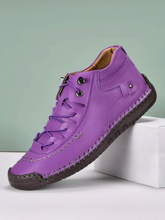 New Fashion Sneakers Women Hand-stitching Leather Casual Shoes Design Platform Loafers Breathable Flats Shoe Driving Plus Size