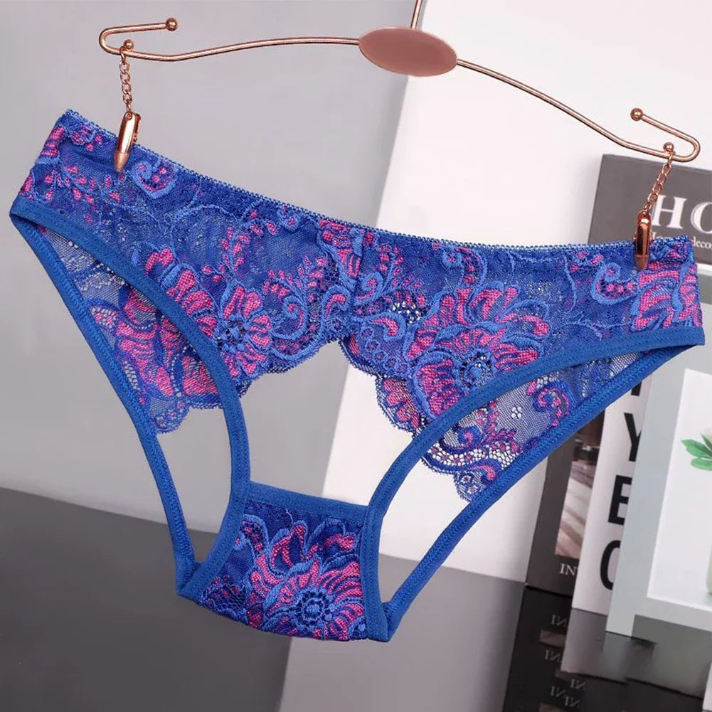 Women's Briefs Low Waist Hollow Lace French Knickers Panties Lingerie Briefs Mesh Sheer Thongs Underwear Female