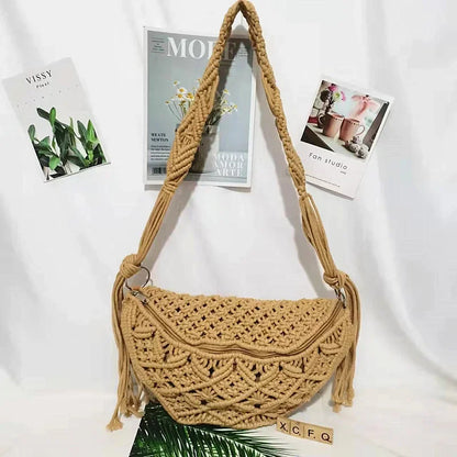 Women's Summer Beach Knitted Bag Bohemia Fanny Pack Fashion Ethnic Style Crochet Waist Bag Shoulder Bag Woven Outdoor Tote 2024