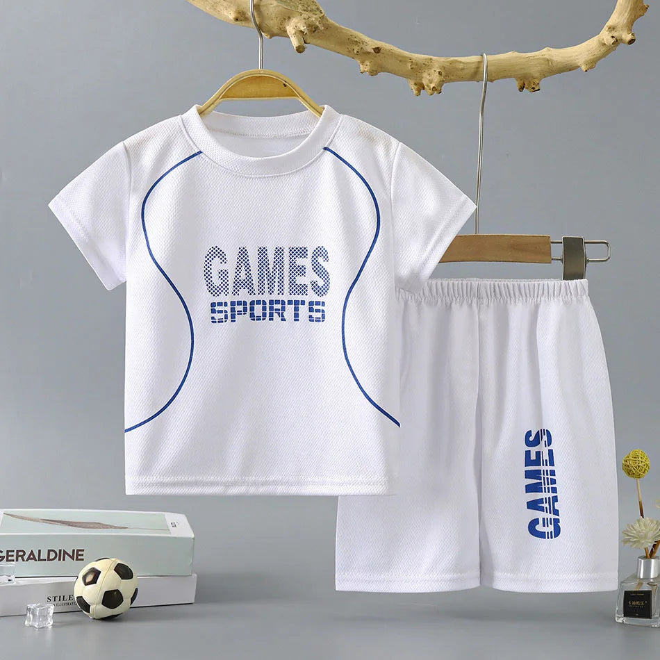Summer Collection Boys Basketball-Inspired Quick-Dry Homewear Set Solid Color Sports Short and Sleeved Shorts Children Sets