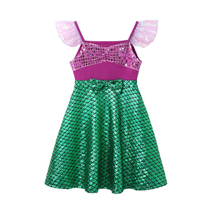 Summer Casual Dress for Girls Mermaid Dress One-Shoulder Sling Short Sleeve Cosplay Princess Costume Casual Vest 2-10 Years