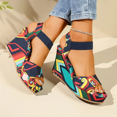 Shoes for Women 2025 New Women Wedge Sandals Retro Ethnic Printing Platform Sandals Ladies Casual Comfortable Outdoor Sandals