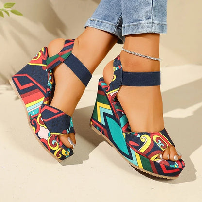 Shoes for Women 2025 New Women Wedge Sandals Retro Ethnic Printing Platform Sandals Ladies Casual Comfortable Outdoor Sandals