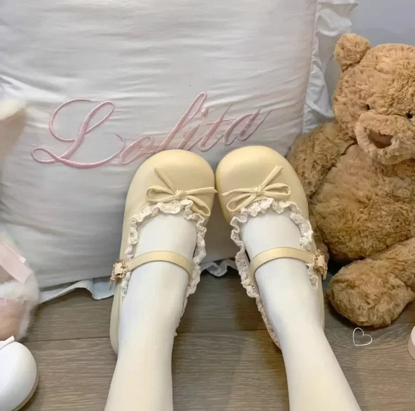 Women's Fashion Single Shoes Spring New Round Head Shallow Mouth Butterfly Knot Metal Buckle Soft Sole Non-slip Flat Shoes