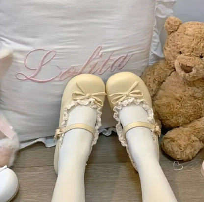 Women's Fashion Single Shoes Spring New Round Head Shallow Mouth Butterfly Knot Metal Buckle Soft Sole Non-slip Flat Shoes