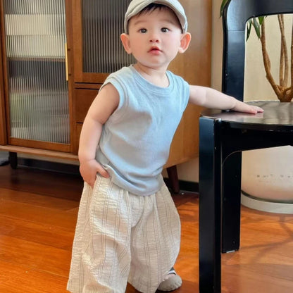 Boys' Summer Lightweight Set: Sleeveless T-Shirt and Mosquito-Resistant Pants, New Arrival with Vest and Casual Pants.