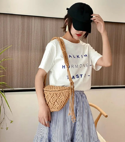 Women's Summer Beach Knitted Bag Bohemia Fanny Pack Fashion Ethnic Style Crochet Waist Bag Shoulder Bag Woven Outdoor Tote 2024