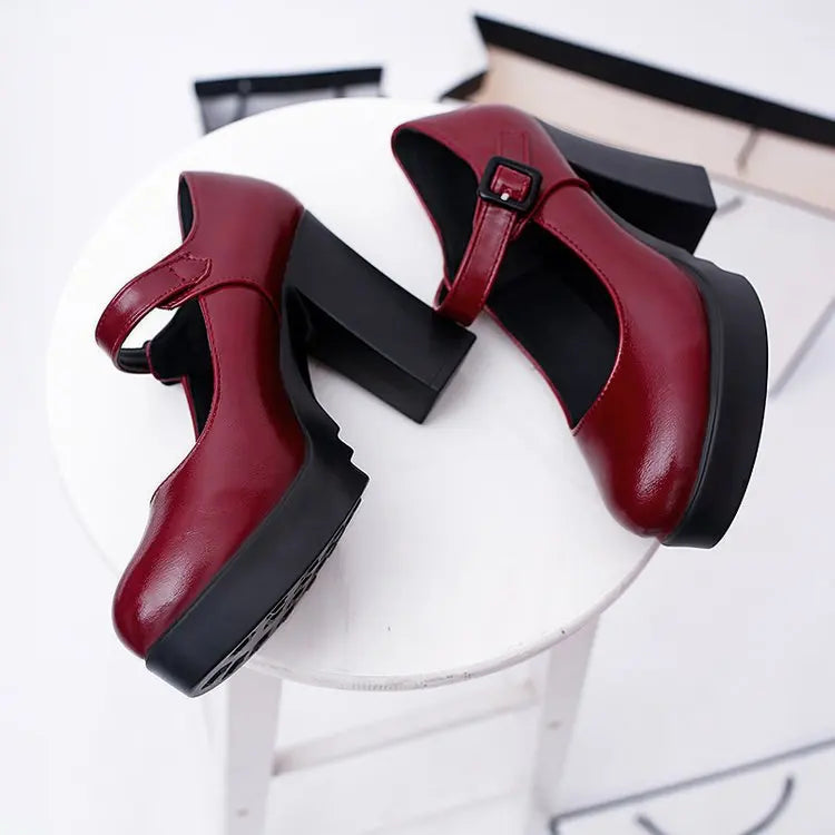 Women's shoes on Heels Women Platform Pumps Spring Summer Shallow Mouth Buckle Strap Shoes Round Toe Shoes for Women2024