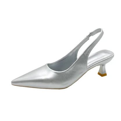 Fashion Female Shoes 2025 New Women's Pumps Solid Color Simple Mid Heel Shoes Sexy Pointed Toe Slingback Elegant Dress Shoes
