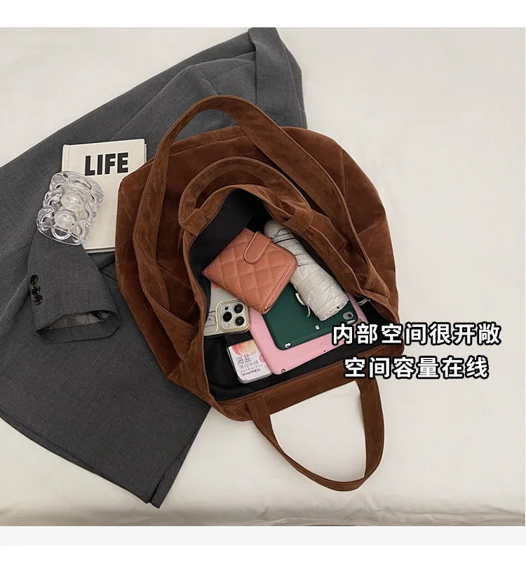 Women's Tote Bags 2025 New Fashion Suede Vintage Large Shoulder Crossbody Bag for Woman Korean Female Student Bookbag Handbags