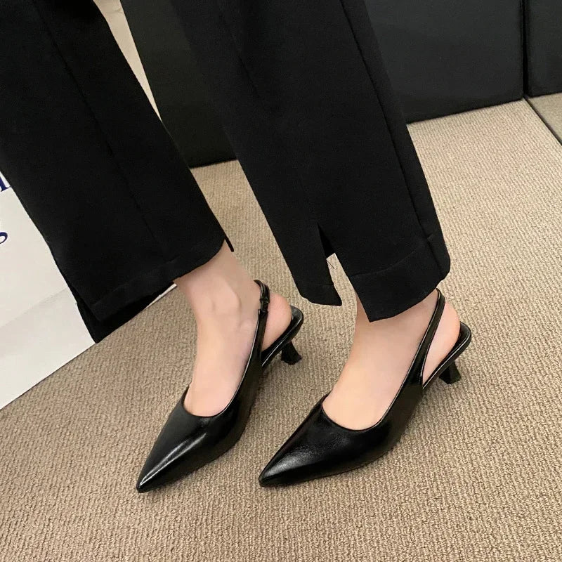 Fashion Female Shoes 2025 New Women's Pumps Solid Color Simple Mid Heel Shoes Sexy Pointed Toe Slingback Elegant Dress Shoes