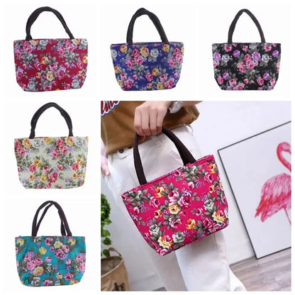 Women's Handbag Rose Print Fashion Casual Canvas Bag For Ladies Spring and Autumn 2024 New Travel Portable Bag
