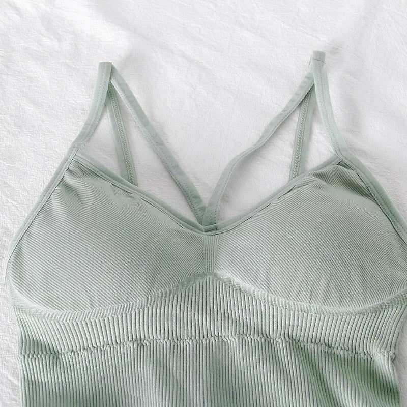 Women's Underwear Seamless Body-fitting Vest Wrapped Detachable Chest Pad Cut Top Elastic Sexy Cross Open Back V-neck Vest Bra