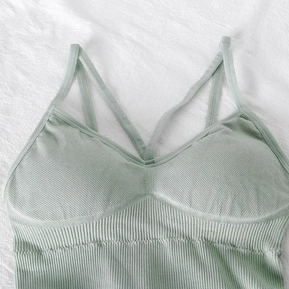 Women's Underwear Seamless Body-fitting Vest Wrapped Detachable Chest Pad Cut Top Elastic Sexy Cross Open Back V-neck Vest Bra