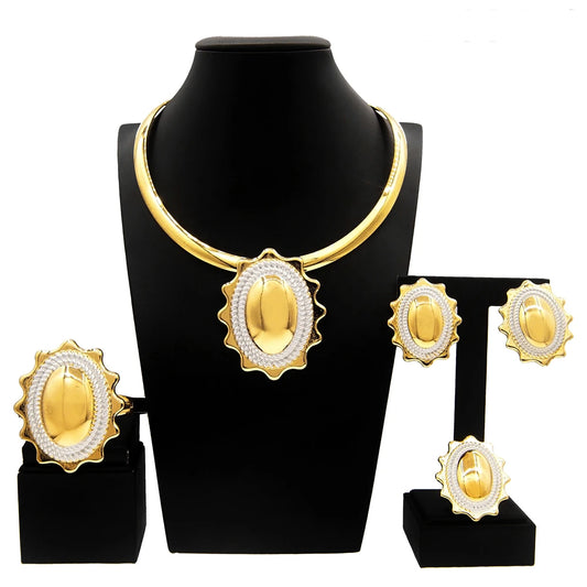 Jewelry Sets For Women Pendant Necklace Gold Plated Silver Simple Fashion Design Big Earring Bracelet Ring Sets Exquisite Gifts