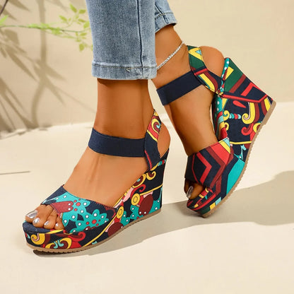 Shoes for Women 2025 New Women Wedge Sandals Retro Ethnic Printing Platform Sandals Ladies Casual Comfortable Outdoor Sandals