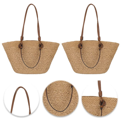 Women Woven Tote Bag Fashion Shoulder Bag Large Capacity Summer Beach Bags Simple Woven Handbag Chic Hobo Bag for Outdoor Travel