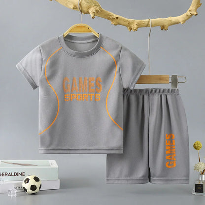 Summer Collection Boys Basketball-Inspired Quick-Dry Homewear Set Solid Color Sports Short and Sleeved Shorts Children Sets