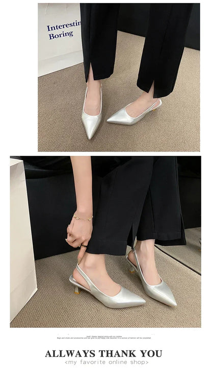 Fashion Female Shoes 2025 New Women's Pumps Solid Color Simple Mid Heel Shoes Sexy Pointed Toe Slingback Elegant Dress Shoes