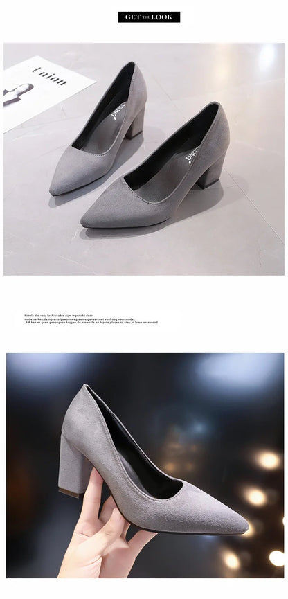 High Heels Women's 2022 New Women's Shoes Pointed Toe Shallow Mouth Shoes Women's Thick Heel Fashion Shoes Women's Large Size 43