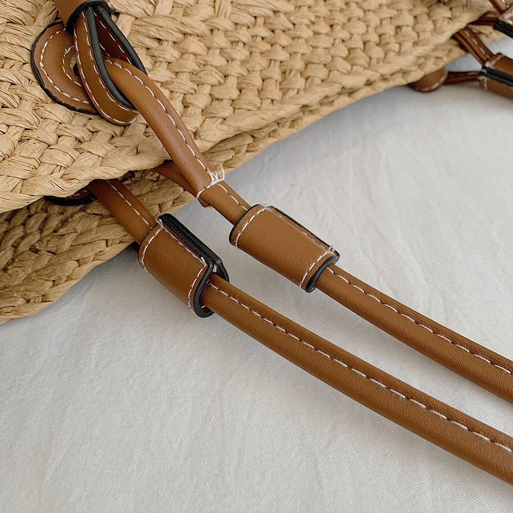 Women Woven Tote Bag Fashion Shoulder Bag Summer Beach Bags Trendy Braided Bag Simple Woven Handbag for Outdoor Travel