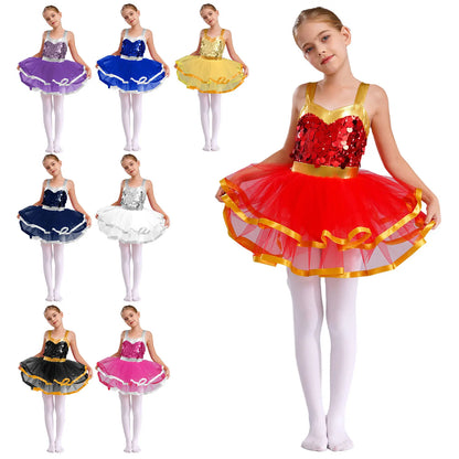 Summer Girls Clothes Sequins Tutu Dress for Dancing Birthday Party Ball Gown Festival Ballet Jazz Dance Costume Holiday Dresses