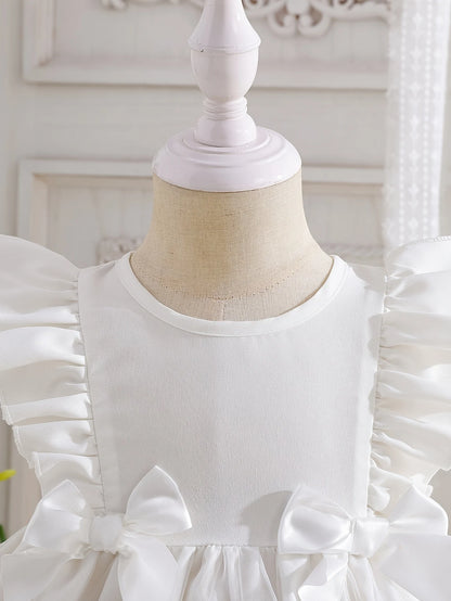 Girl Summer  White Princess Dress |Valentine's Day Gift / Girl Birthday Gift| Floral Embroidery Ruffle Party Dress