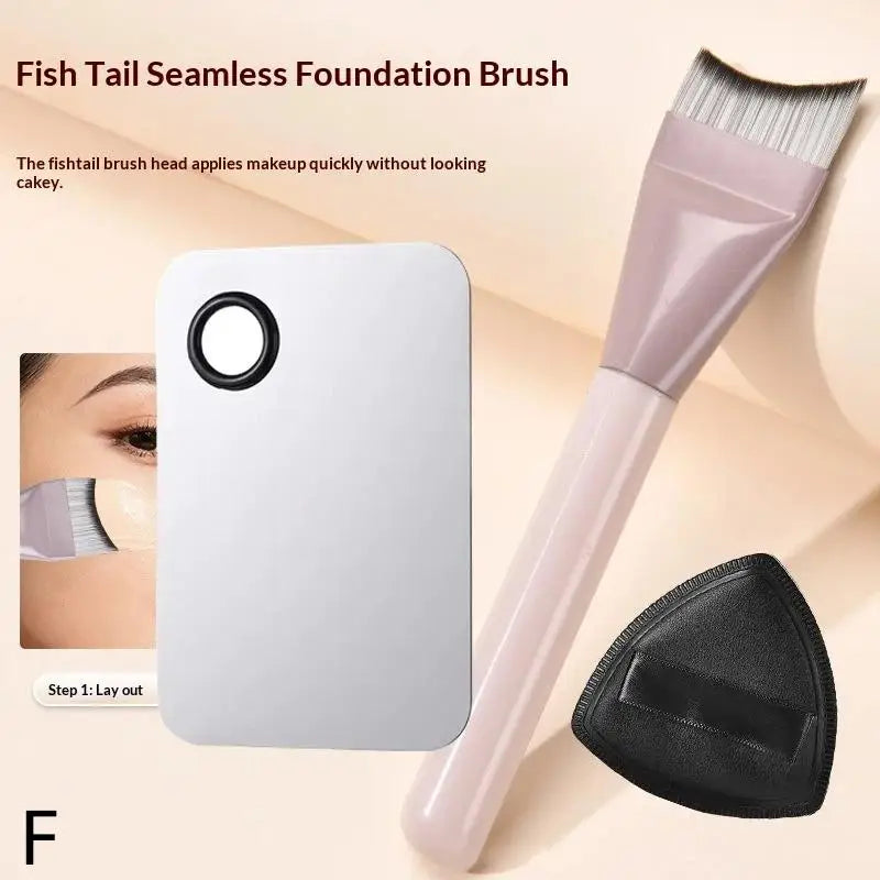 Makeup Foundation Brush Cosmetic Makeup Tool Kits Foundation Brush +Makeup Palette + Black Powder Puff Set