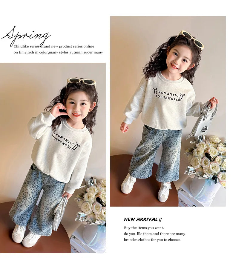 Girls' Pants 2025 New Children's Spring Clothing Spring and Autumn Fashionable Jeans Baby Girl Leopard Print Wide-leg Pants