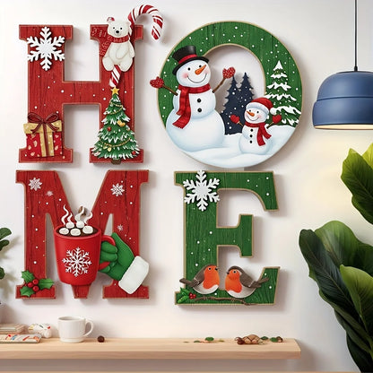 1set Christmas European and American Style Home Sign Set - Wooden Wall Decor with Festive Atmosphere - for Holiday Decoration