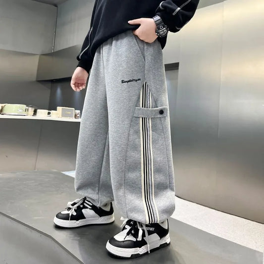 Boys Autumn 2025 Trendy Loose Sweatpants Casual Comfortable Outdoor Sports Pants for Tween Boys Size 8-12