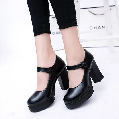 Women's shoes on Heels Women Platform Pumps Spring Summer Shallow Mouth Buckle Strap Shoes Round Toe Shoes for Women2024