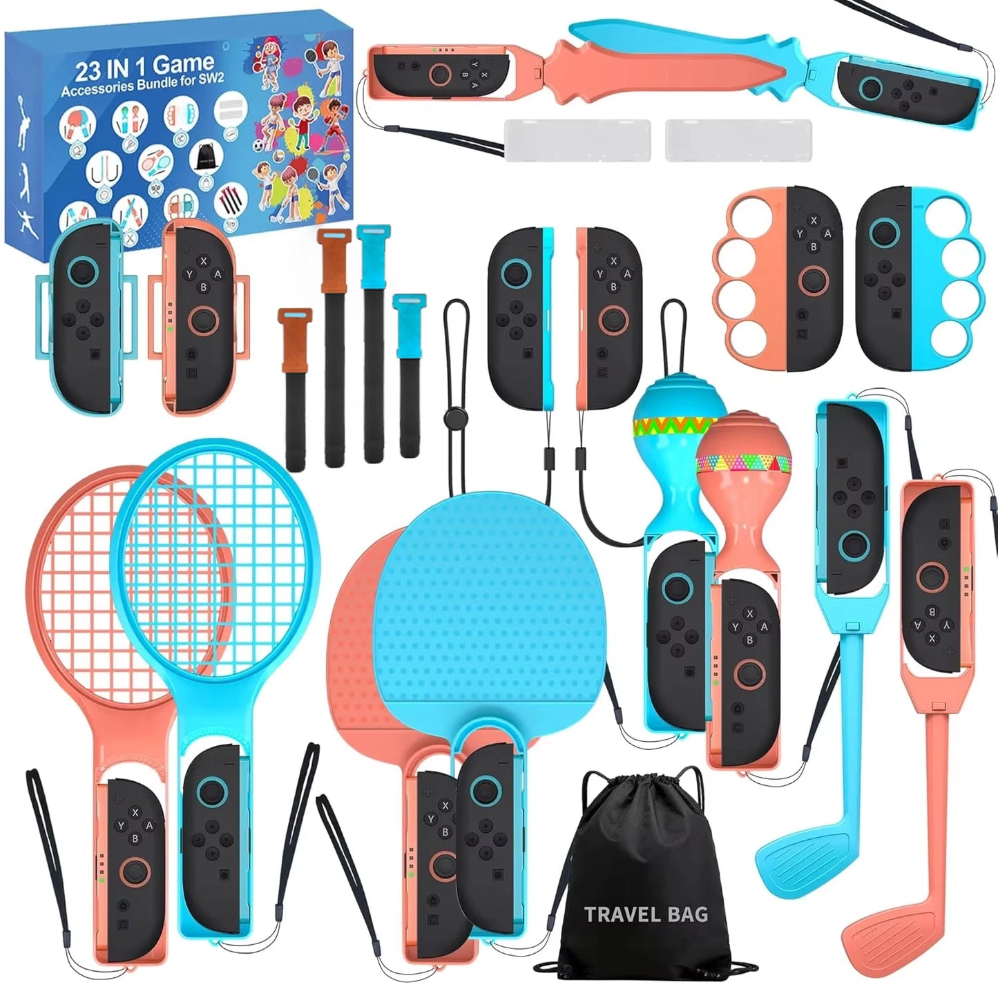 Sports Accessories Bundle for 2025 Switch 2,23 in 1 Family Accessories Kit S226 for Switch Sports Games