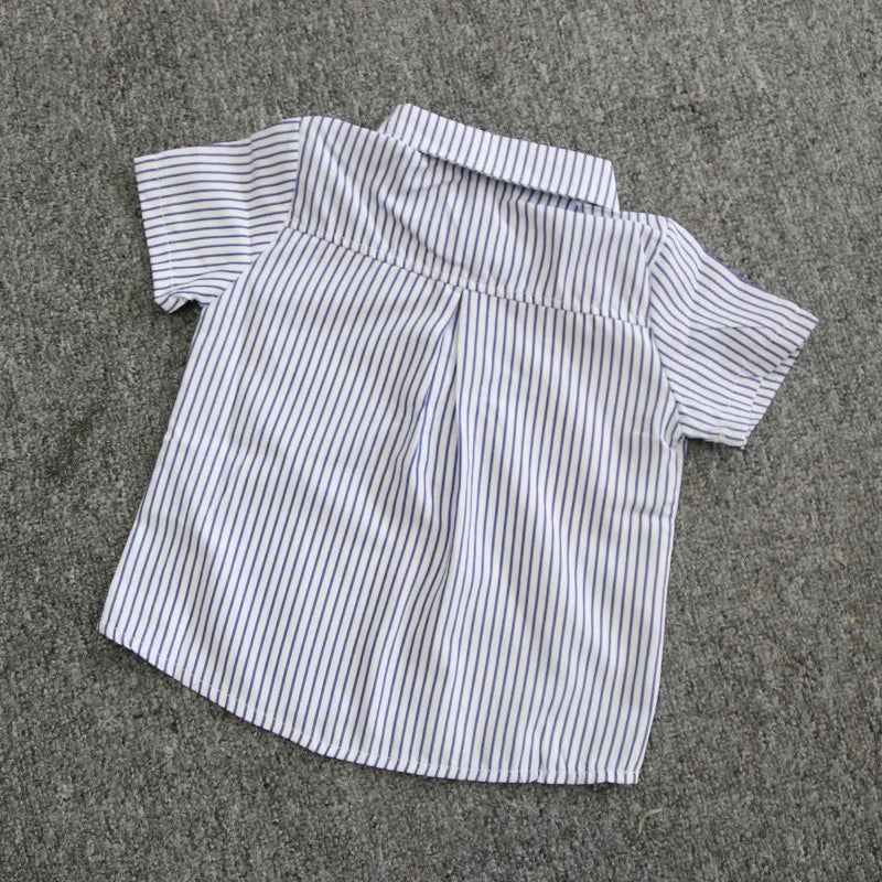 Summer Boys Clothing Set Cotton Striped Short Sleeve Lapel Shirt Pants 2Pcs Suit For 2-6 Years Kids Casual Outfits Elegant Suit