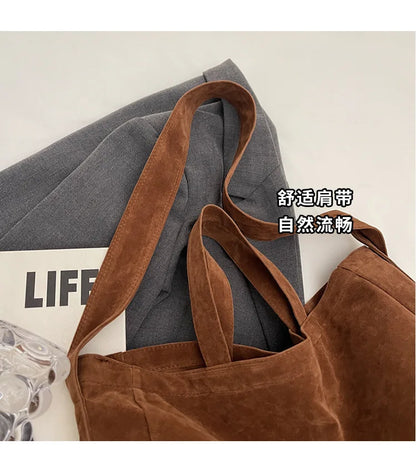 Women's Tote Bags 2025 New Fashion Suede Vintage Large Shoulder Crossbody Bag for Woman Korean Female Student Bookbag Handbags