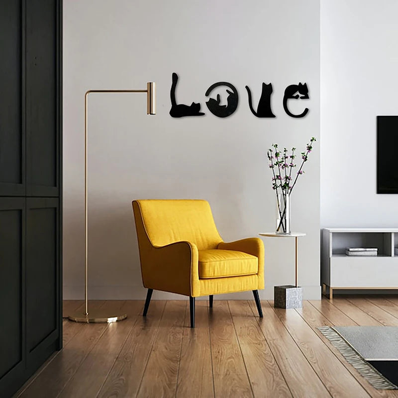 Black Cat Wall Decor, Love Themed Cat Wall Art For Living Room, Bedroom, Kitchen, Wooden Cat Home Decorations For Cat Lovers