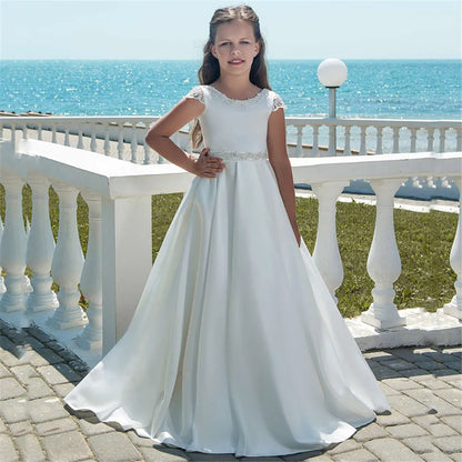 Baby Girls Dresses Off Shoulder Pearls Lace Butterflies Flower Girl Dress Infant First Birthday Party Gown