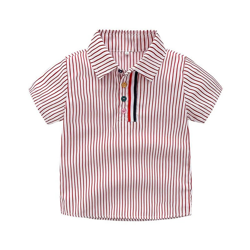 Summer Boys Clothing Set Cotton Striped Short Sleeve Lapel Shirt Pants 2Pcs Suit For 2-6 Years Kids Casual Outfits Elegant Suit