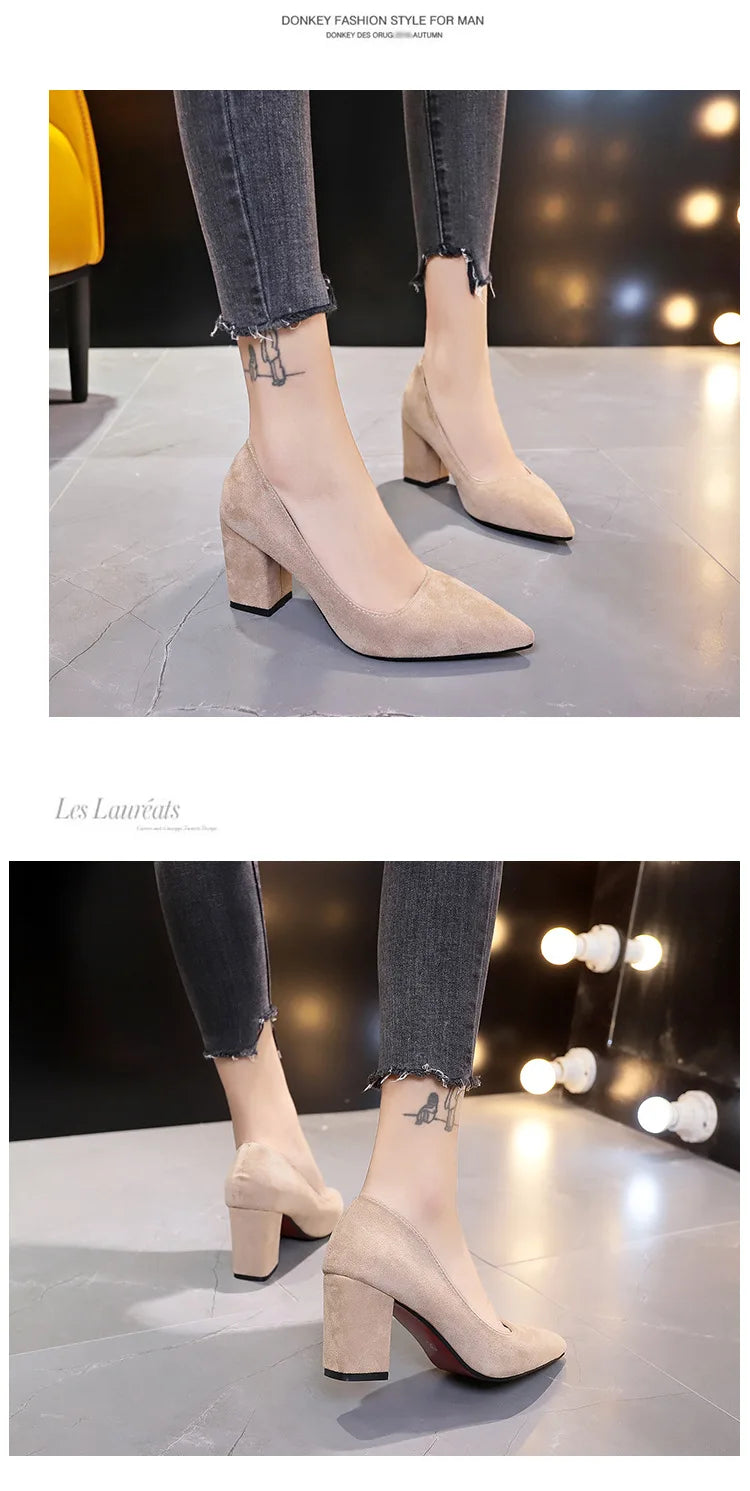 High Heels Women's 2022 New Women's Shoes Pointed Toe Shallow Mouth Shoes Women's Thick Heel Fashion Shoes Women's Large Size 43